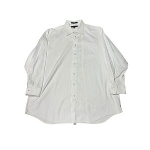 Paul Fredrick Mens White Fine Stripe Dress Shirt 17 1/2 33 Blend Long Sleeve